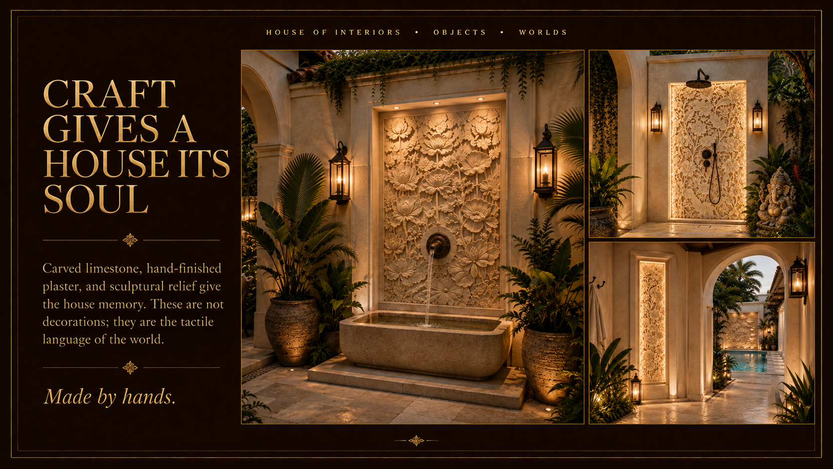 Craft gives a house its soul — KOYA carved limestone and sculptural relief story